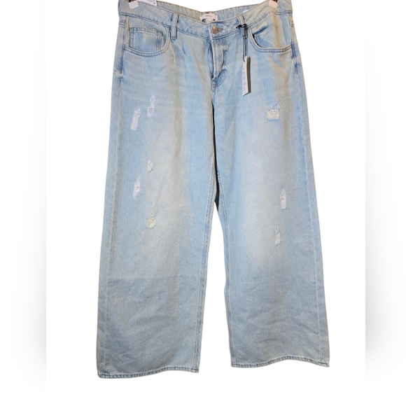Forever 21 Low Rise Baggy Light Blue Distressed Wide-Leg Jeans - Picture 1 of 6